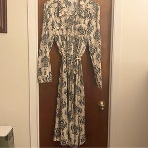 Lucky Brand Long Sleeve Dress in Navy and Cream